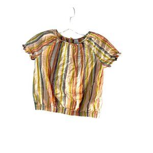 Carters Kids Girls Top Crop Short Sleeves Button Back Multicolored Stripes Size